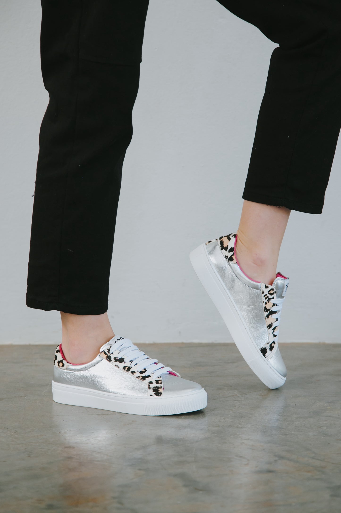 The Metallic Silver & Snow Leopard Low Top Sneaker