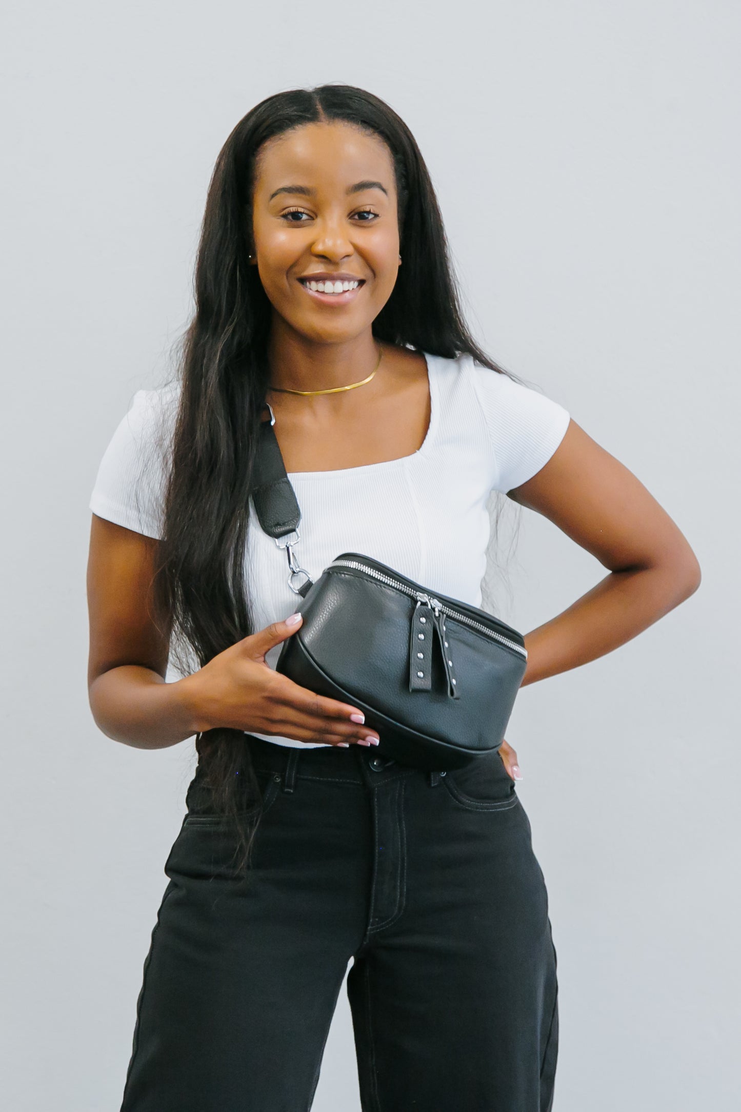 The Black Leather Bag with Silver Hardware