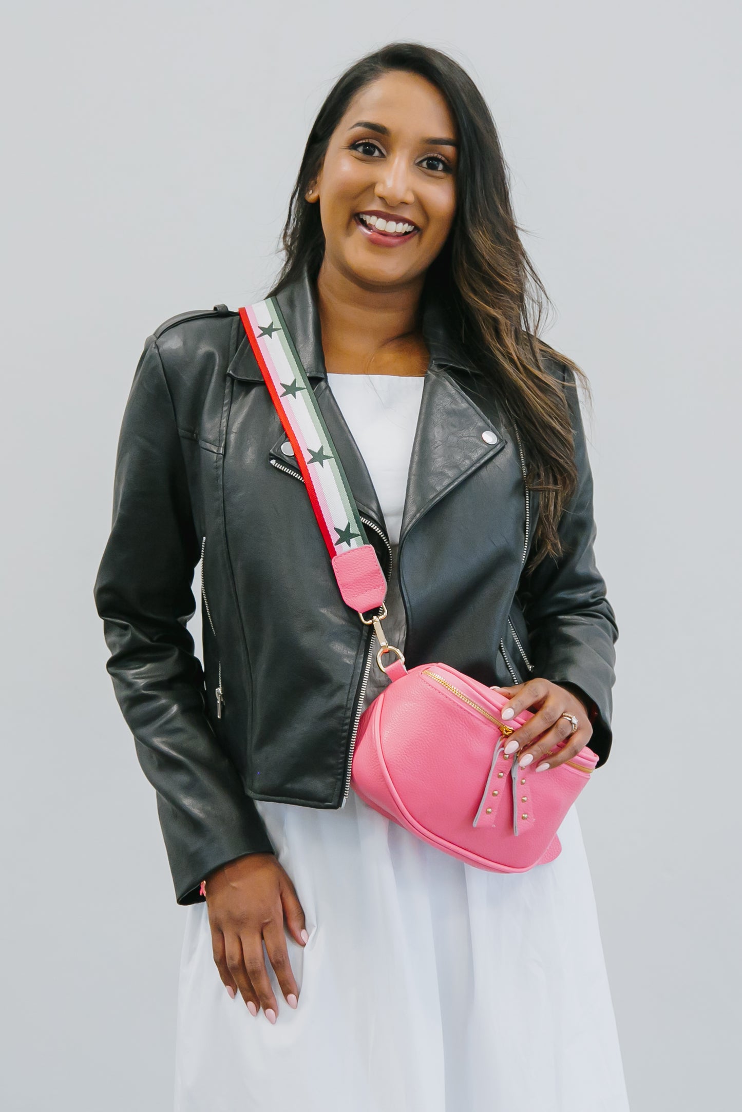 The Pink Leather Bag with Gold Hardware