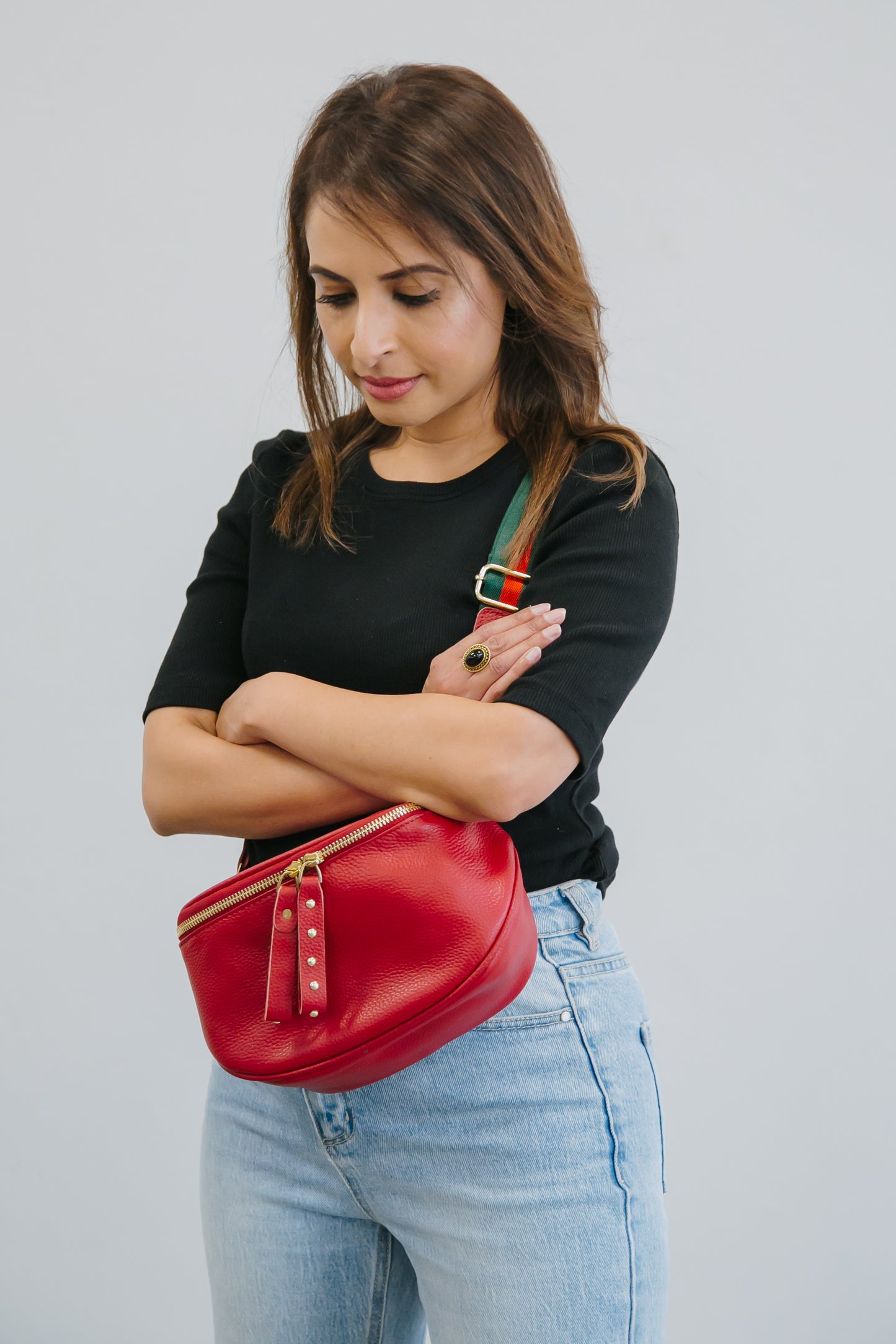 The Red Leather Bag with Gold Hardware