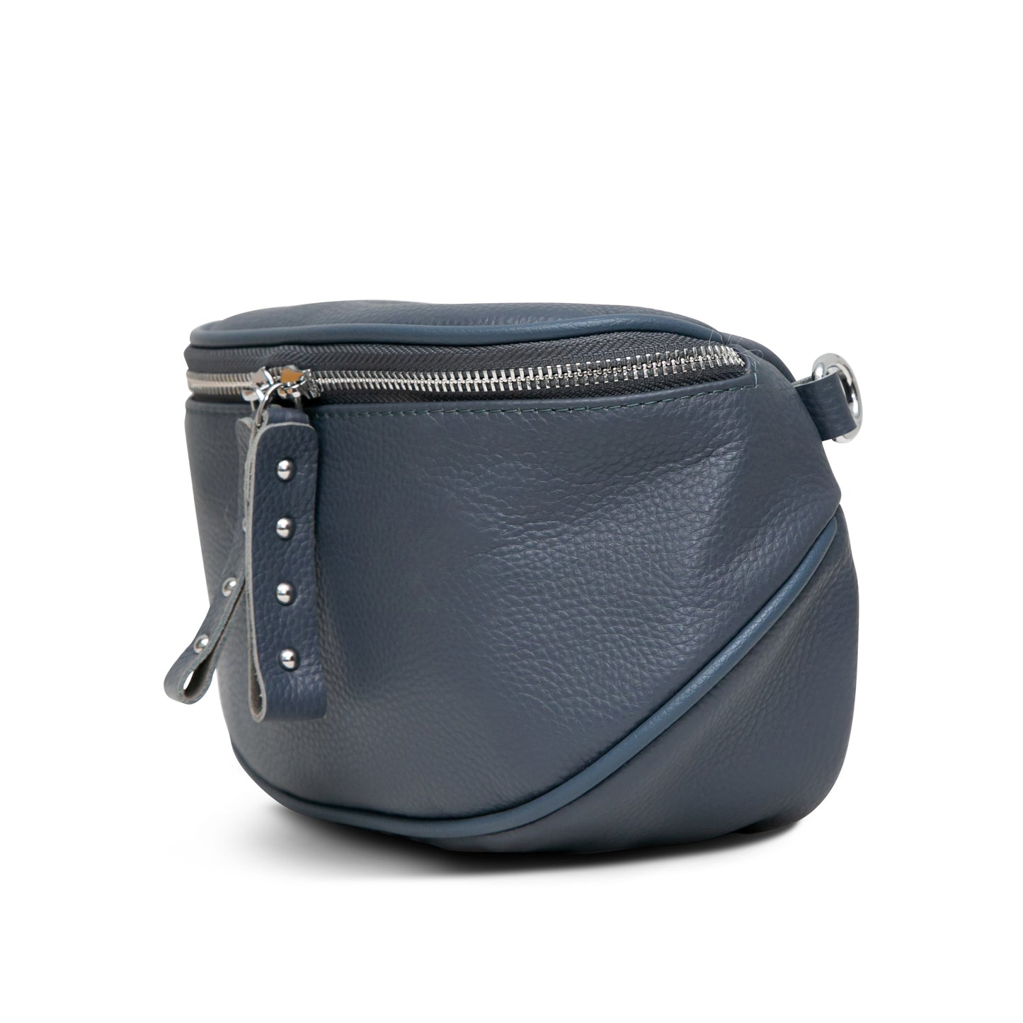 The Blue/Grey Leather Bag with Silver Hardware