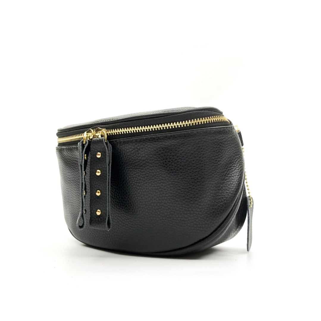 The Black Leather Bag with Gold Hardware