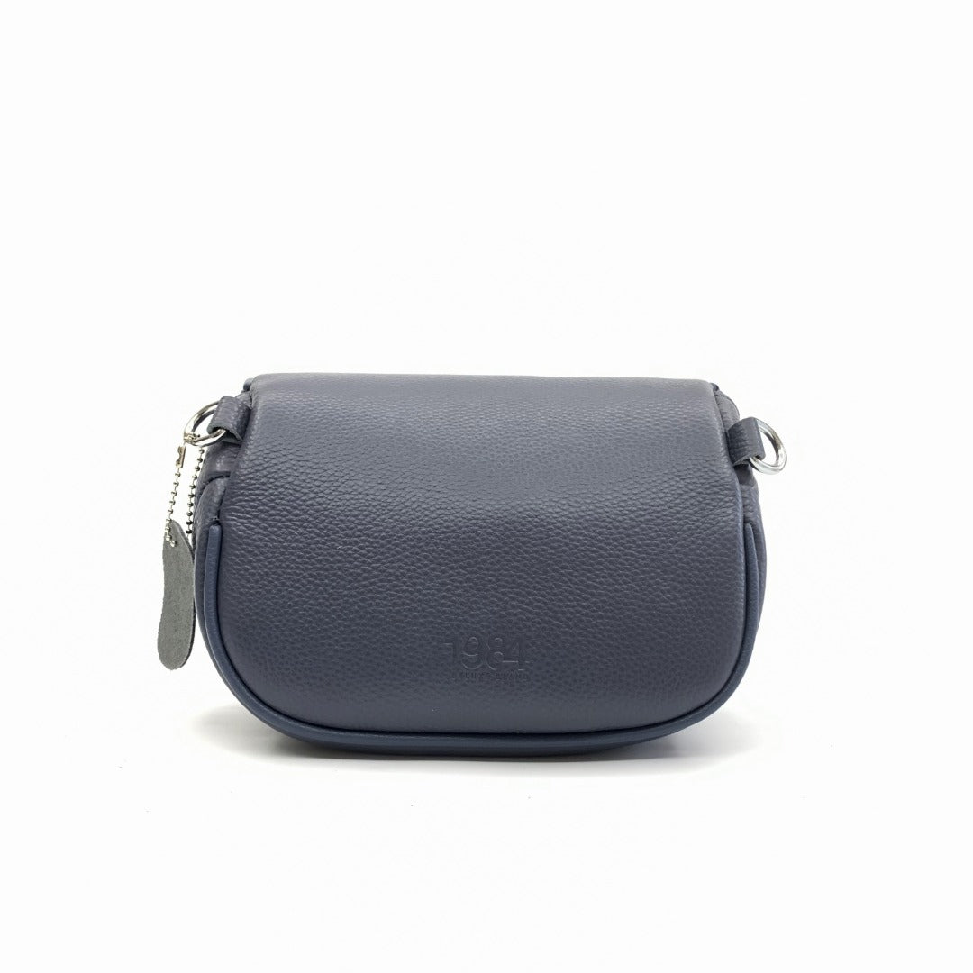 The Blue/Grey Leather Bag with Silver Hardware